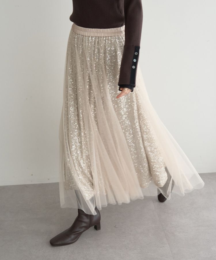 YECCA VECCA「スパンコール&times;チュールスカート」|フレア|