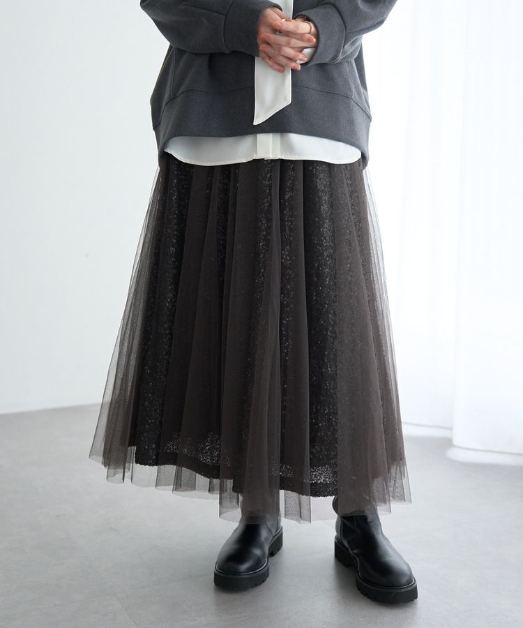 YECCA VECCA「スパンコール&times;チュールスカート」|フレア|