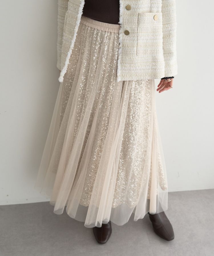 YECCA VECCA「スパンコール&times;チュールスカート」|フレア|