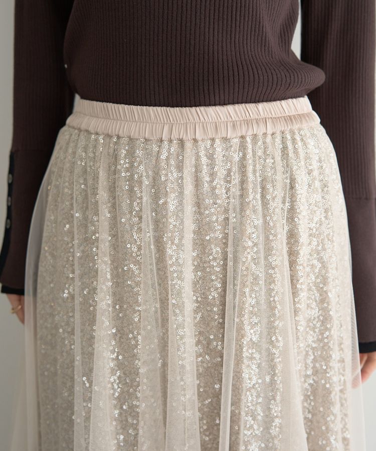 YECCA VECCA「スパンコール&times;チュールスカート」|フレア|