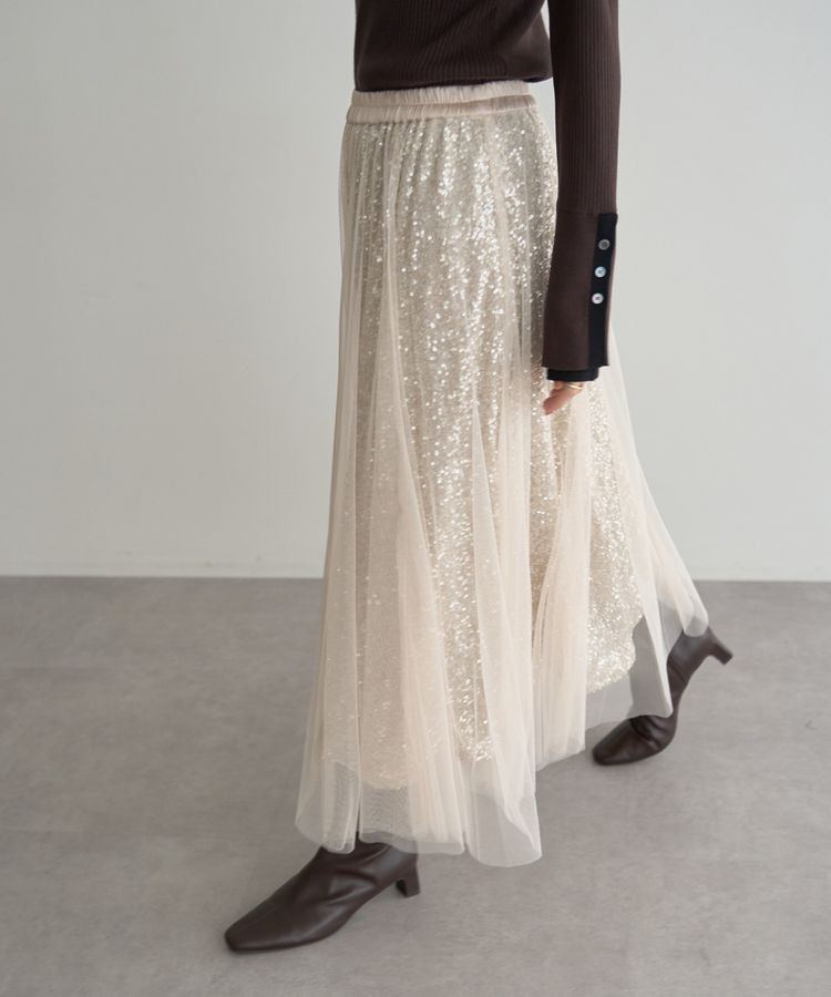 YECCA VECCA「スパンコール&times;チュールスカート」|フレア|