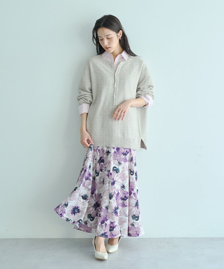 YECCA VECCA「水彩フラワー柄マーメイドスカート」|フレア|
