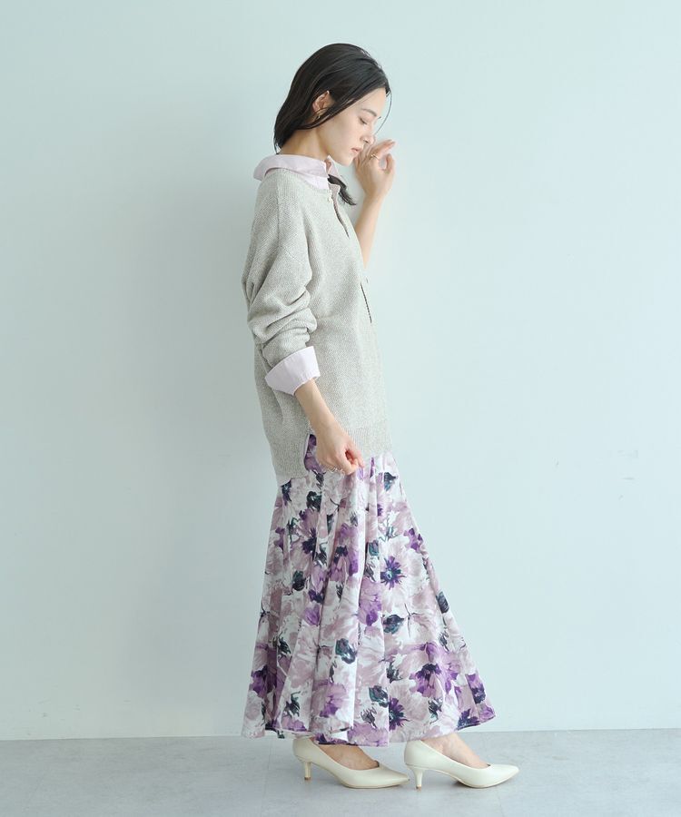 YECCA VECCA「水彩フラワー柄マーメイドスカート」|フレア|