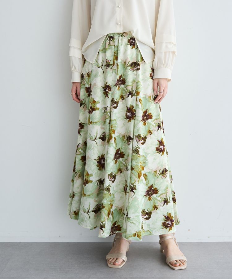 YECCA VECCA「水彩フラワー柄マーメイドスカート」|フレア|