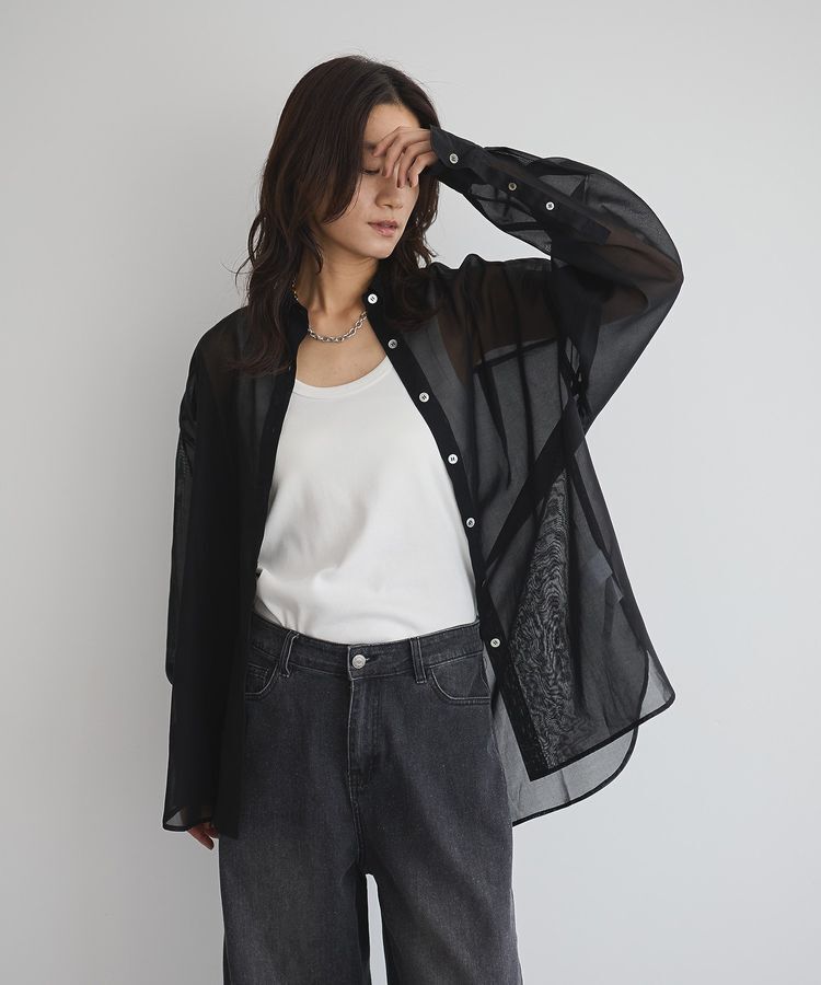 GARAGE OF GOOD CLOTHING「【日本製】ボイルオーガンジーロングシャツ」|シャツ・ブラウス|Black