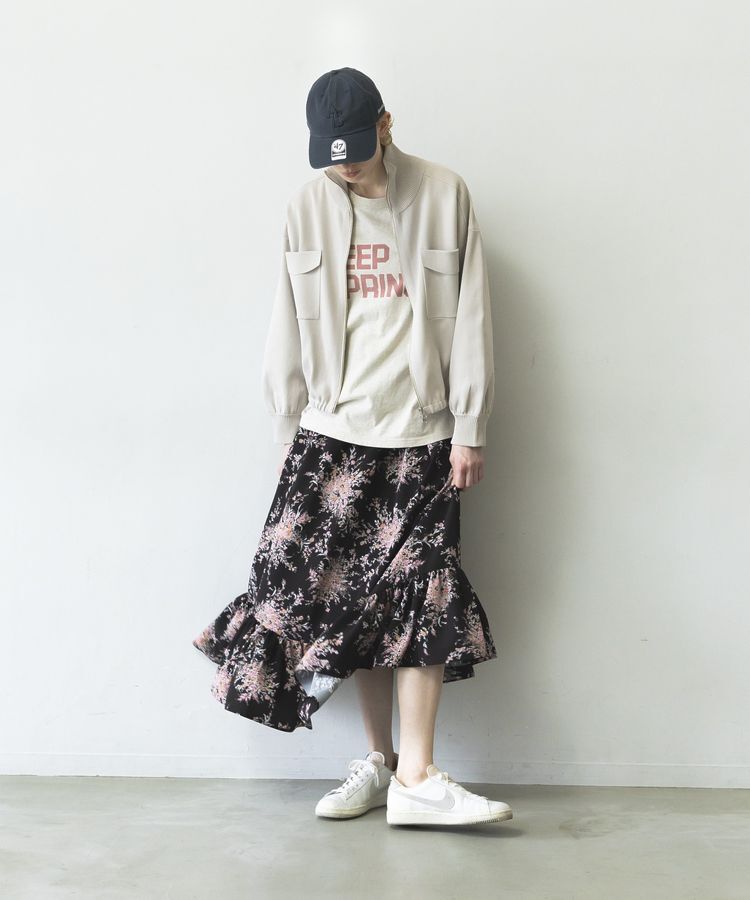 GARAGE OF GOOD CLOTHING「【日本製】ピーチファイユフラワープリント裾フリルスカート」|フレア|