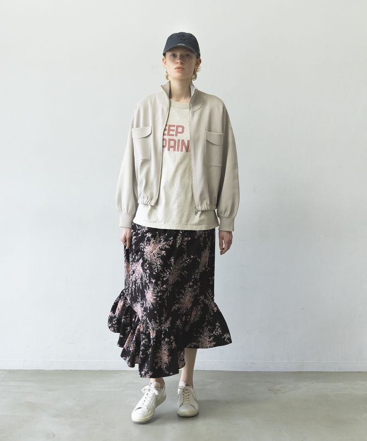 GARAGE OF GOOD CLOTHING「【日本製】ピーチファイユフラワープリント裾フリルスカート」|フレア|