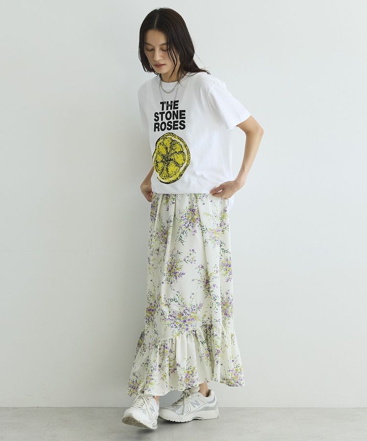 GARAGE OF GOOD CLOTHING「【日本製】ピーチファイユフラワープリント裾フリルスカート」|フレア|