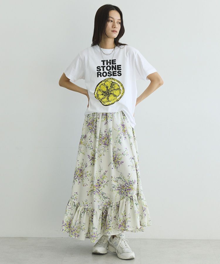 GARAGE OF GOOD CLOTHING「【日本製】ピーチファイユフラワープリント裾フリルスカート」|フレア|