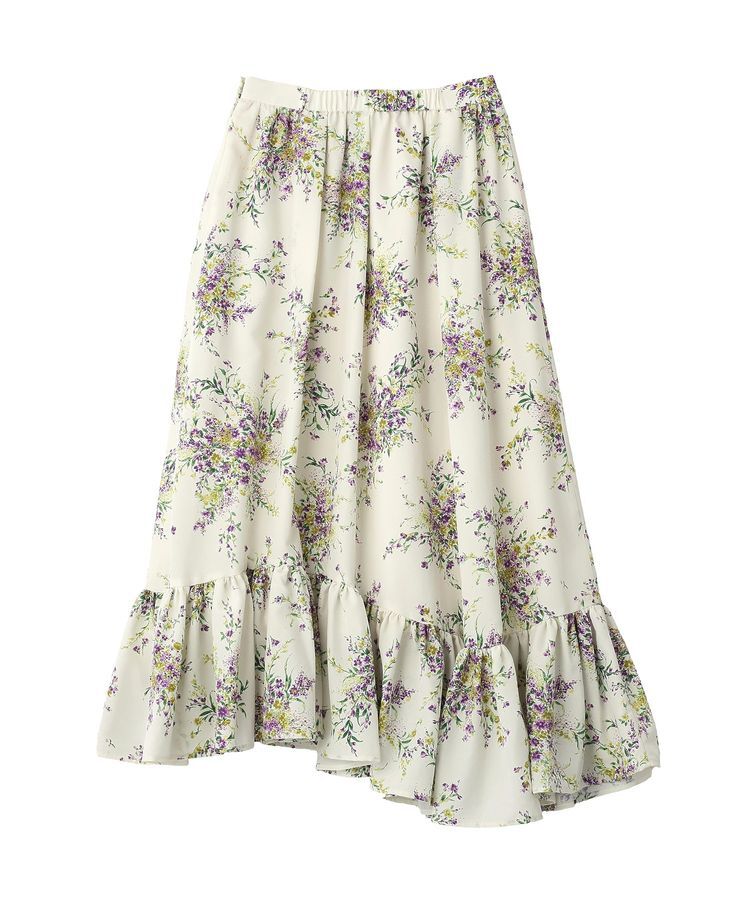 GARAGE OF GOOD CLOTHING「【日本製】ピーチファイユフラワープリント裾フリルスカート」|フレア|