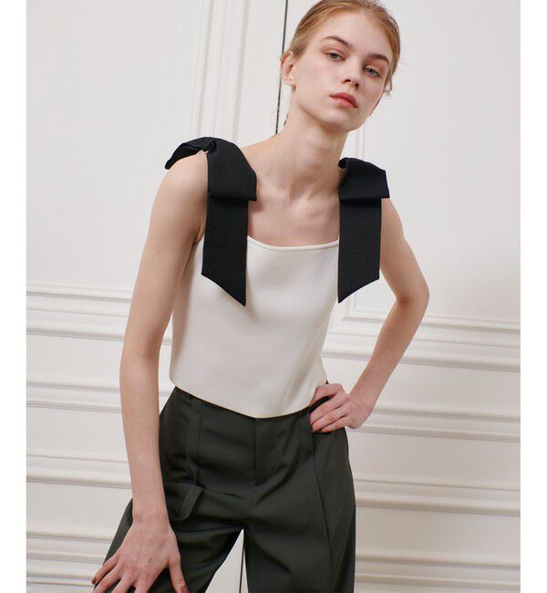 LOULOU WILLOUGHBY「【LOULOU WILLOUGHBY】ショルダーリボンミニタンクプルオーバー」|ニット・セーター|