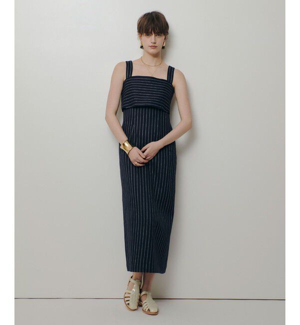 allureville「リネンストライプジャンパーワンピース」|ワンピース|ネイビー