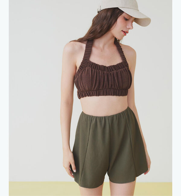 SEA DRESS「ハイウエストシンプルショートパンツ」|スポーツ|カーキ
