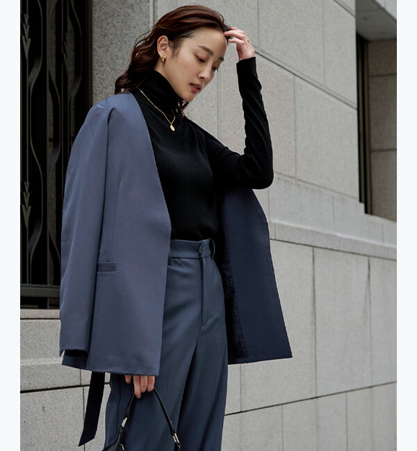 ur's「ベルト付ノーカラージャケット」|ノーカラージャケット|