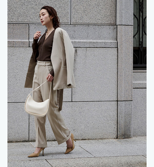 ur's「ベルト付ノーカラージャケット」|ノーカラージャケット|