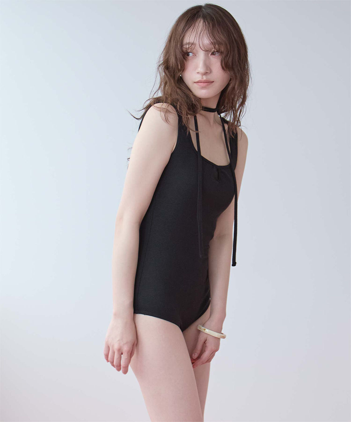 SEA DRESS「ホルターネックバックオープンリブワンピース/水着」|ビキニ|