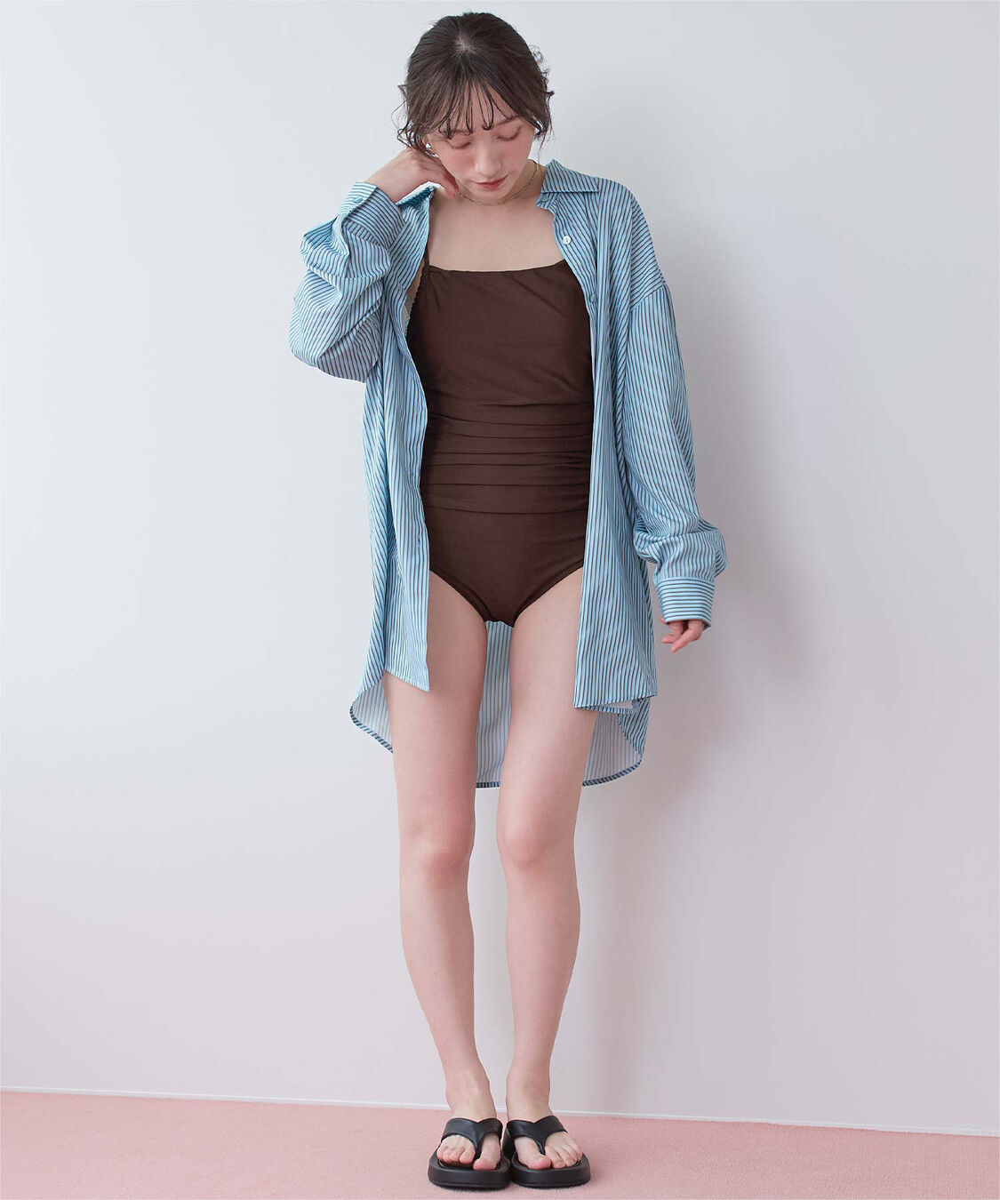 SEA DRESS「サイドギャザーバッククロスデザインワンピース/水着」|ビキニ|