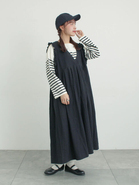Samansa Mos2「【Cross&times;Linen】肩フリル前後2WAYジャンパースカート」|ワンピース|