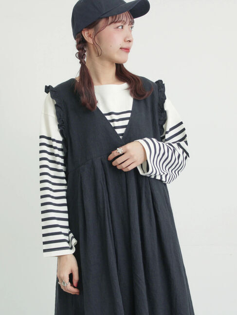 Samansa Mos2「【Cross&times;Linen】肩フリル前後2WAYジャンパースカート」|ワンピース|