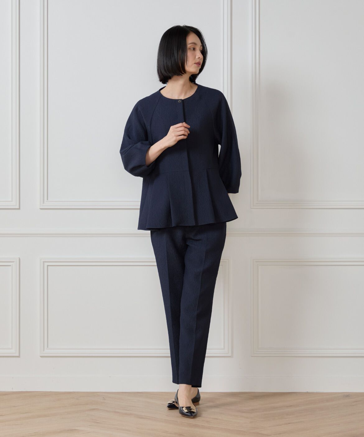 7-IDconcept.「フクレジャカード センタープレスパンツ」|スラックス|