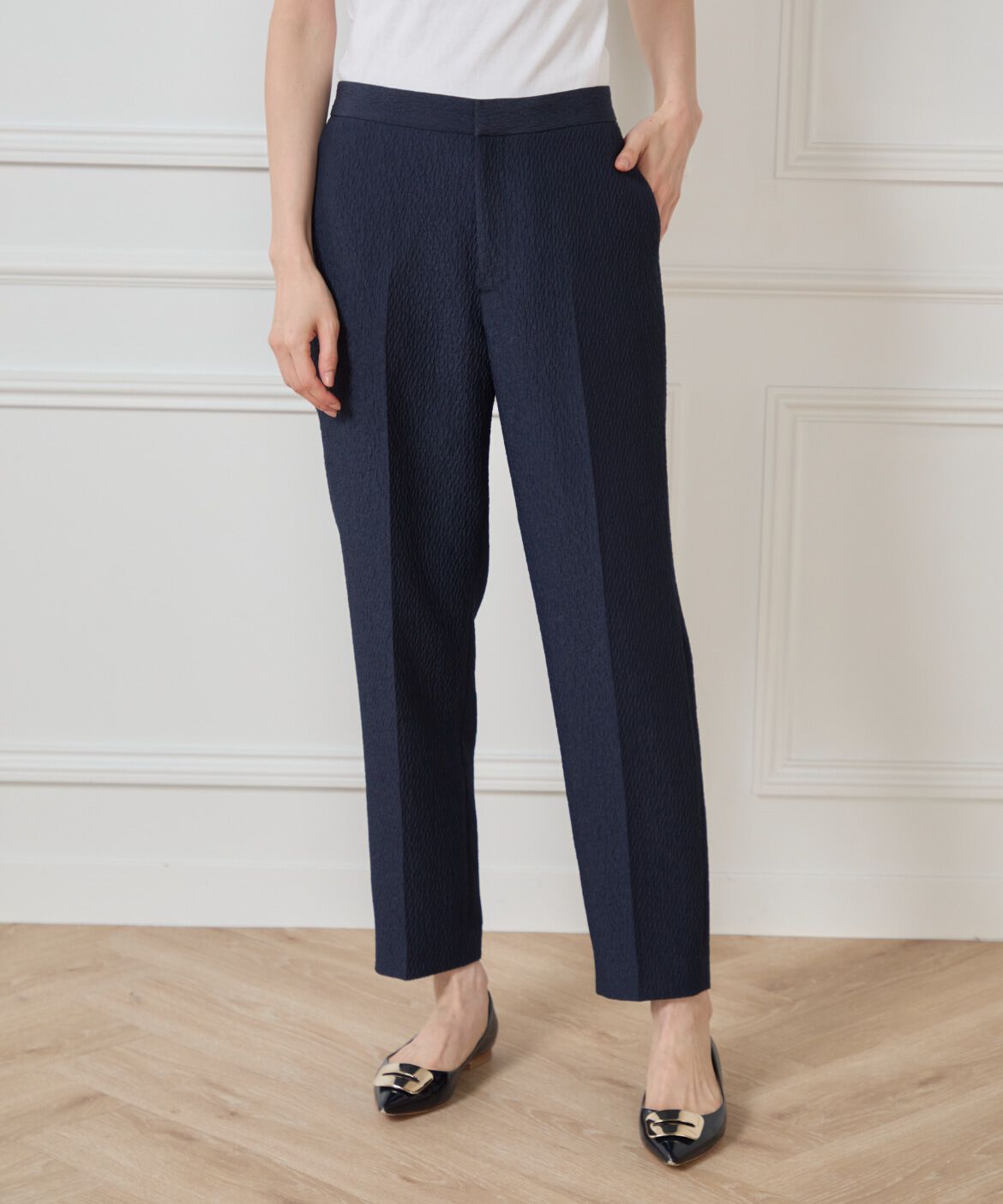 7-IDconcept.「フクレジャカード センタープレスパンツ」|スラックス|