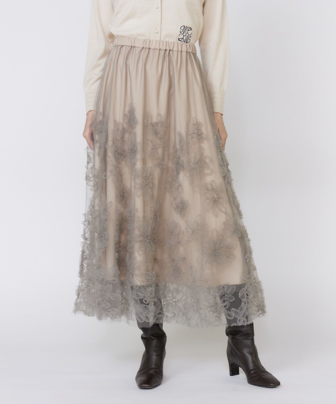 Maglie le cassetto「手描き花刺繍チュールスカート」|スカート|
