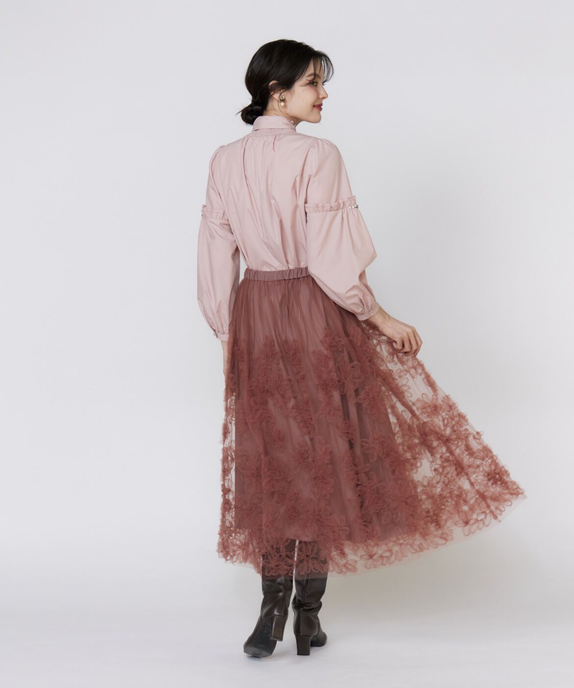 Maglie le cassetto「手描き花刺繍チュールスカート」|スカート|