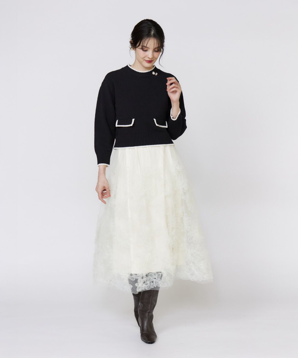 Maglie le cassetto「手描き花刺繍チュールスカート」|スカート|