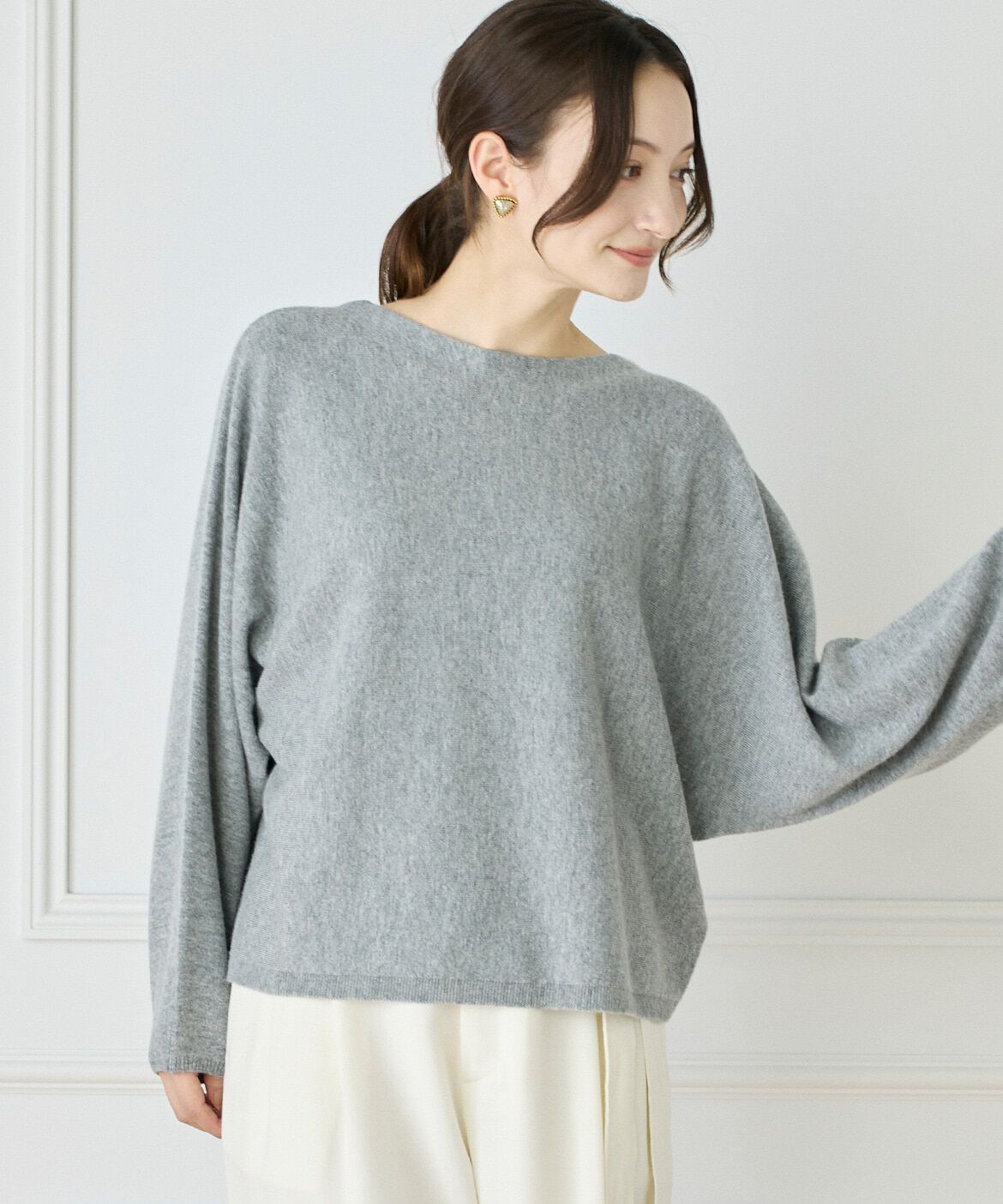 INED「《WEB限定カラー》カシミヤ混ドルマンスリーブニット 」|ニット・セーター|グレー1