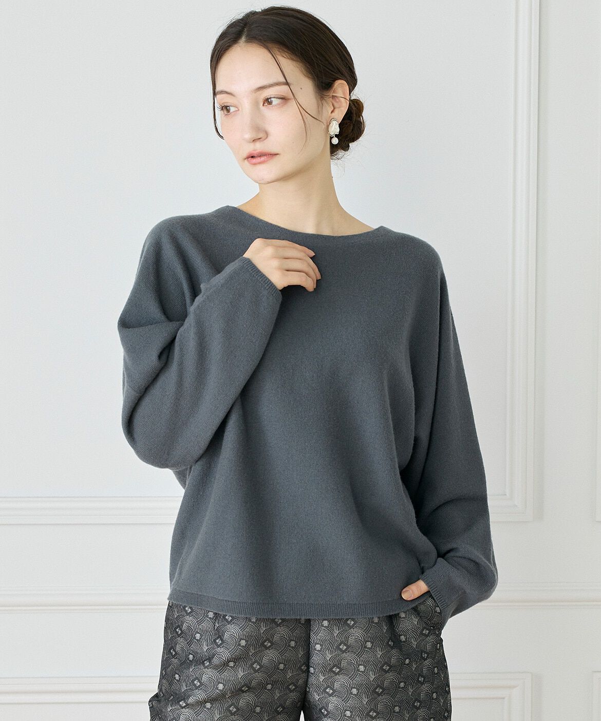 INED「《WEB限定カラー》カシミヤ混ドルマンスリーブニット 」|ニット・セーター|チャコールグ 3
