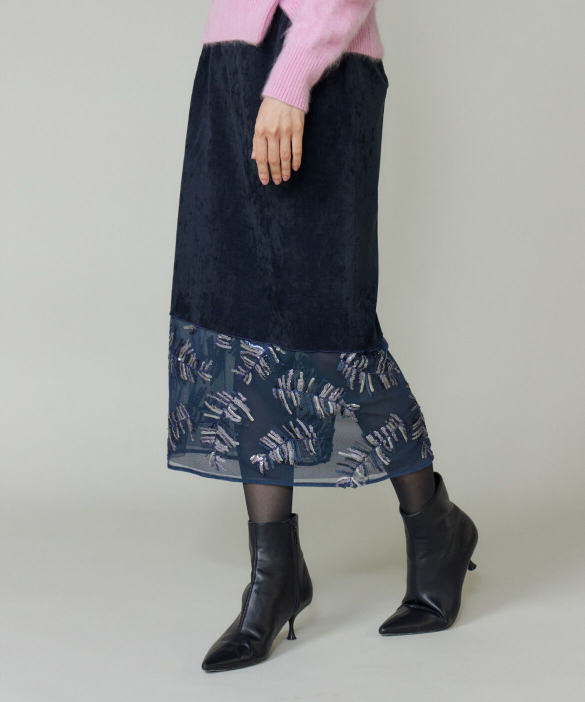 la veille by SUPERIOR CLOSET「《大きいサイズ》ベルベットスカート」|タイト|ネイビー