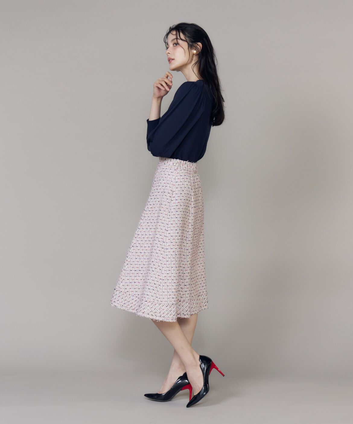 Maglie le cassetto「《M Maglie le cassetto》フリンジツイードスカート」|フレア|