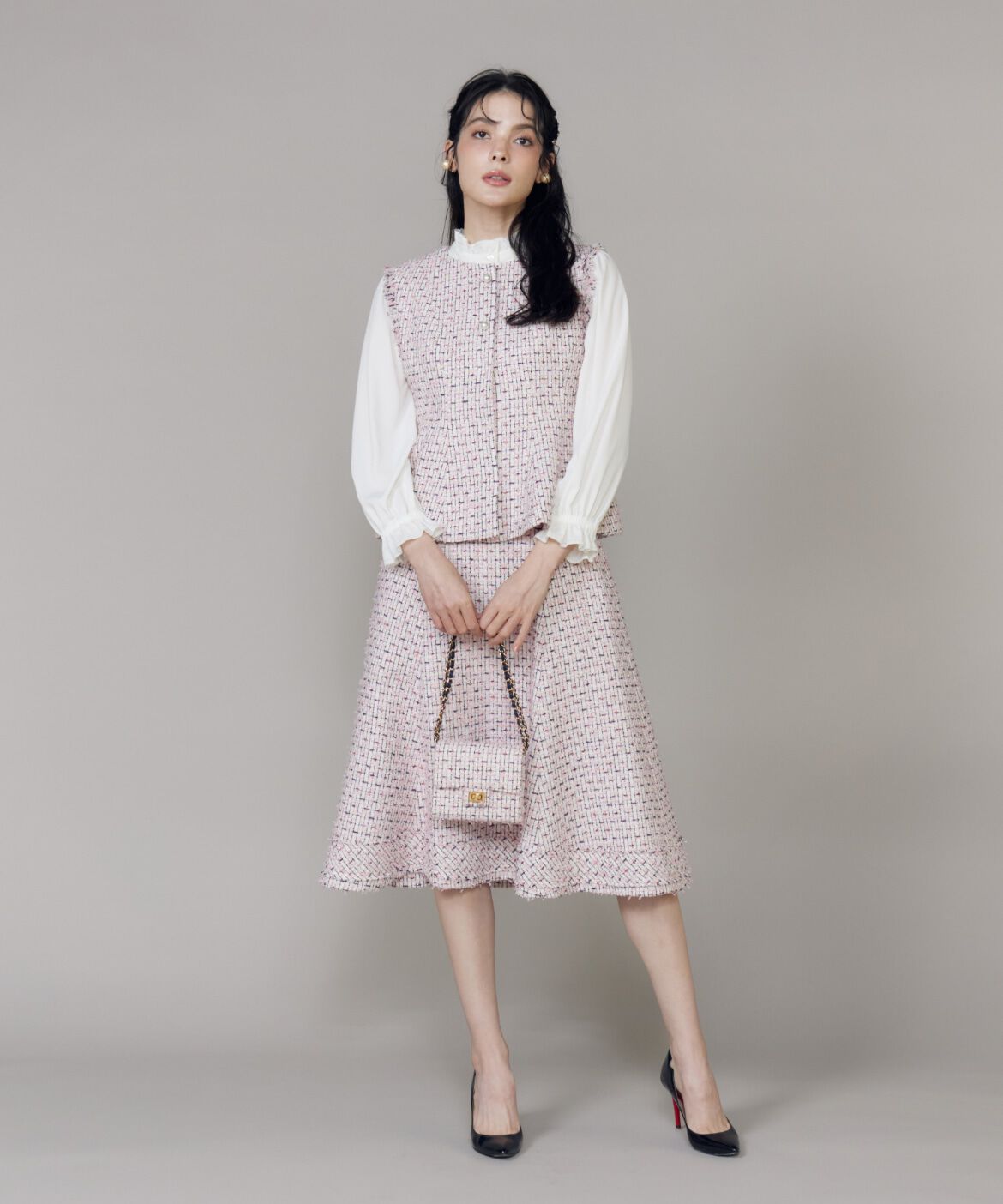 Maglie le cassetto「《M Maglie le cassetto》フリンジツイードスカート」|フレア|