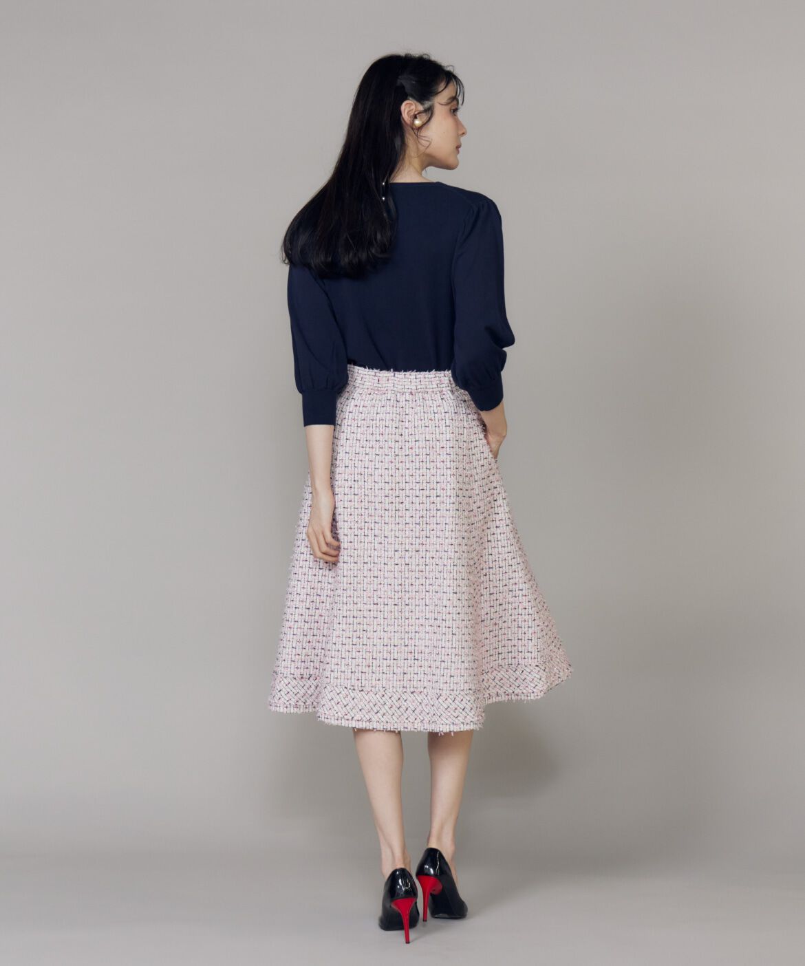 Maglie le cassetto「《大きいサイズ》フリンジツイードスカート《M Maglie le cassetto》」|フレア|