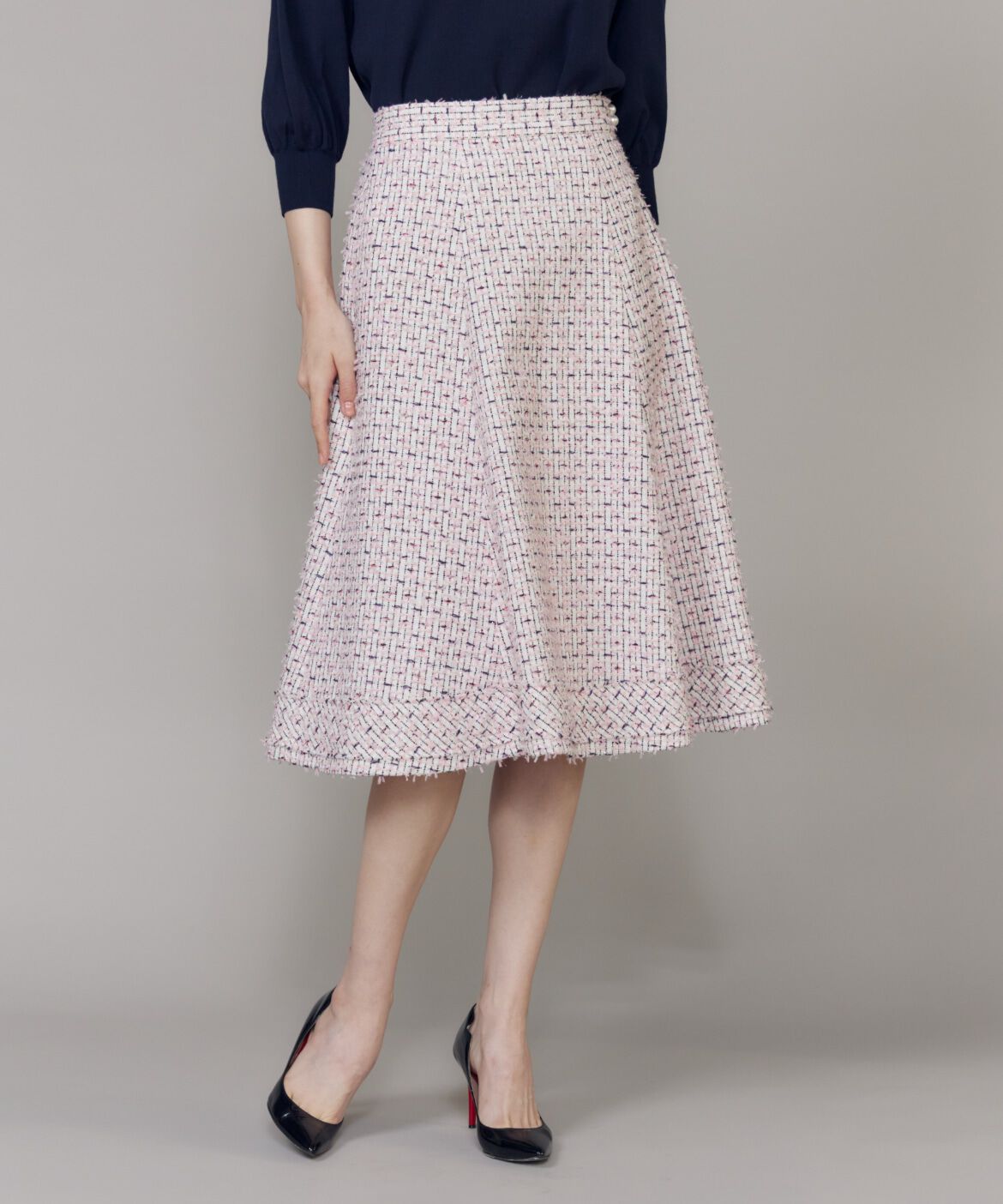 Maglie le cassetto「《大きいサイズ》フリンジツイードスカート《M Maglie le cassetto》」|フレア|