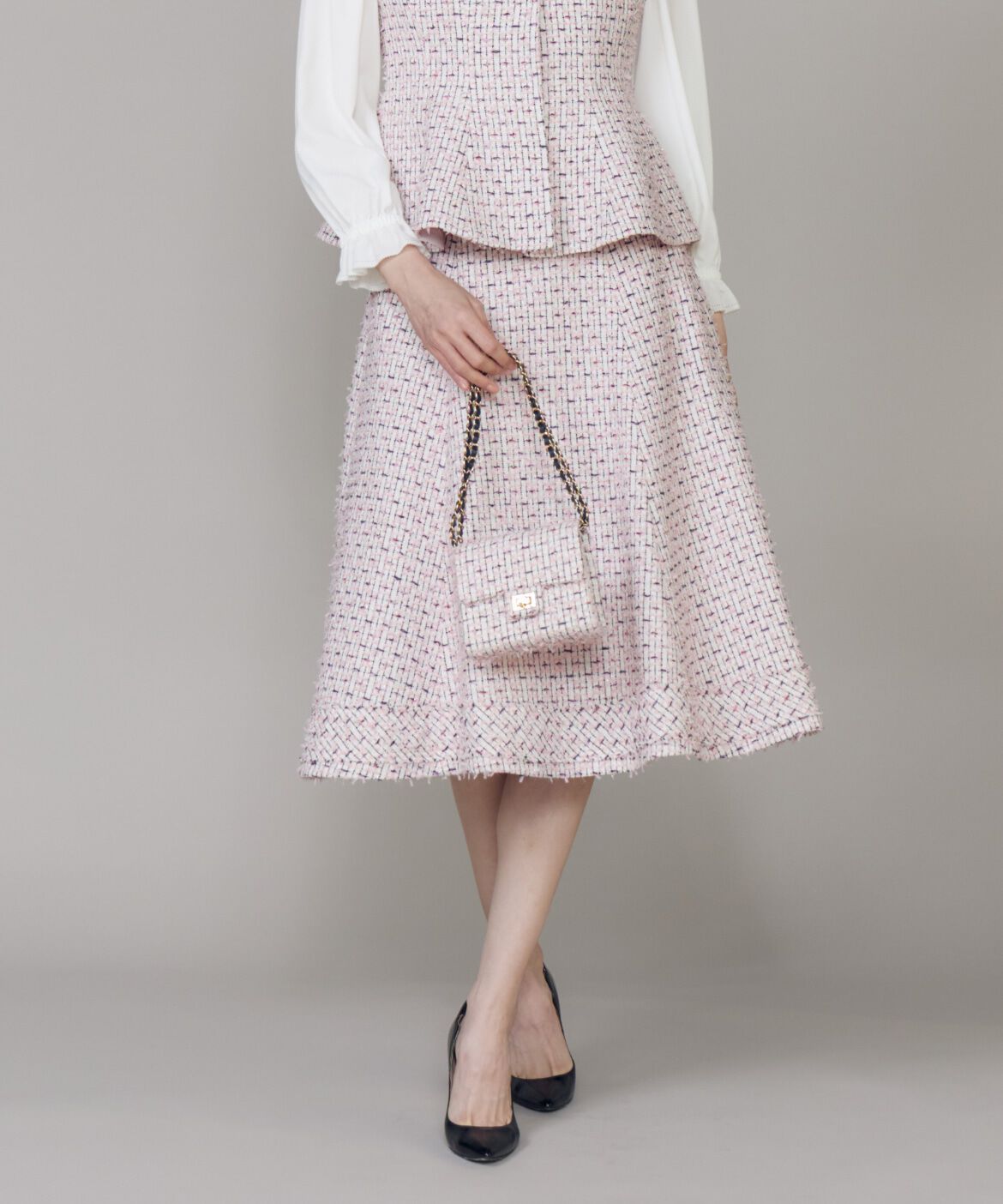 Maglie le cassetto「《大きいサイズ》フリンジツイードスカート《M Maglie le cassetto》」|フレア|