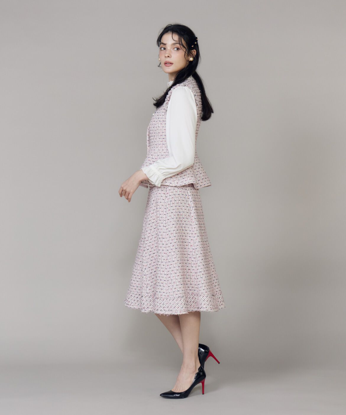 Maglie le cassetto「《大きいサイズ》フリンジツイードスカート《M Maglie le cassetto》」|フレア|