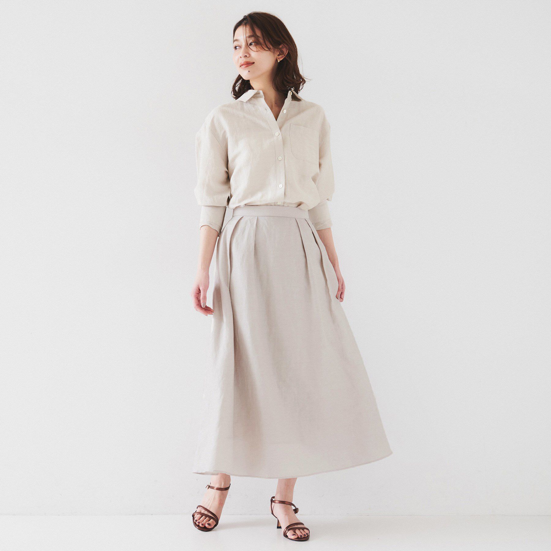 UNTITLED「【セットアップ可能/手洗い可】リネン混フレアスカート」|スカート|