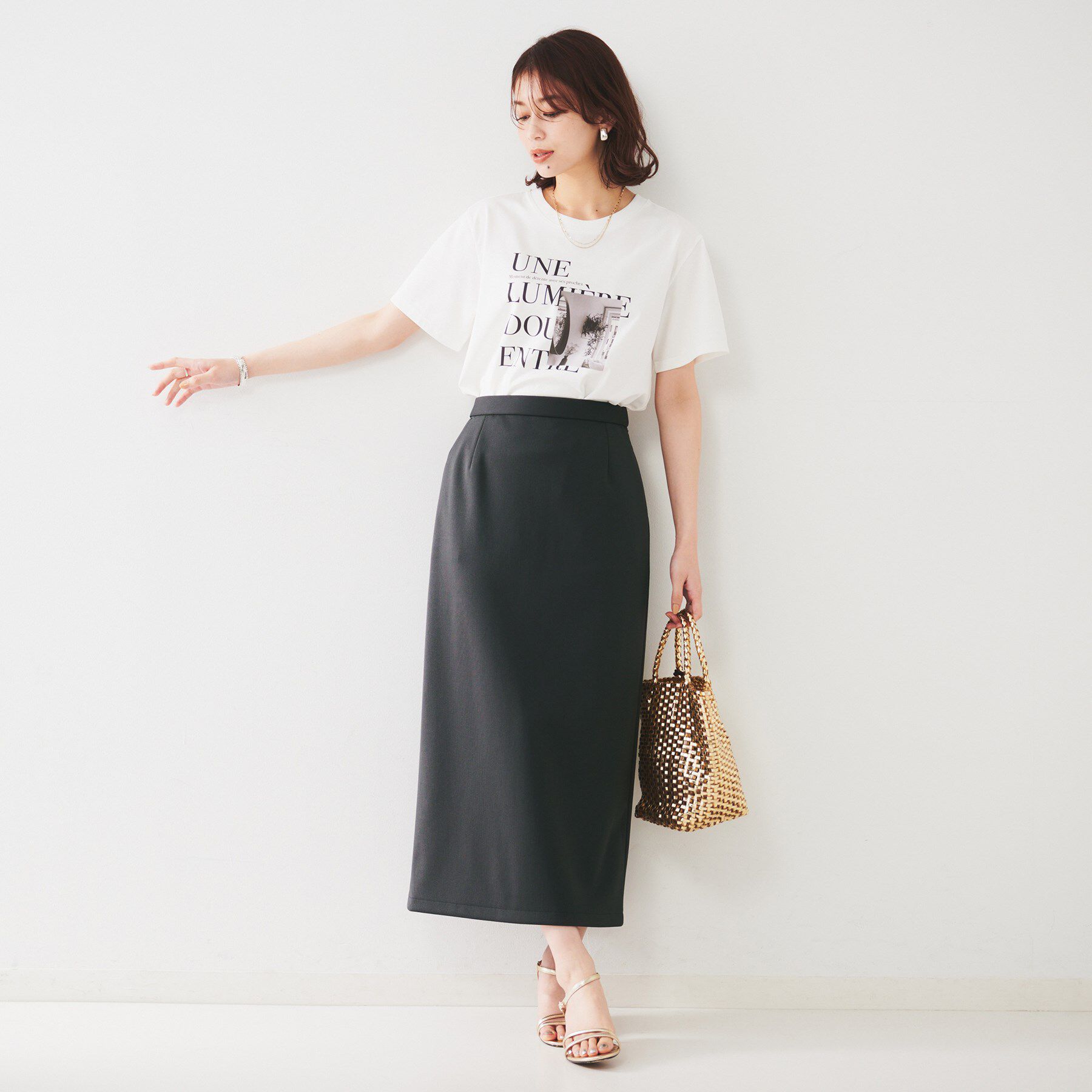 UNTITLED「【後ろウエストゴム/ストレッチ性/オンオフ】ジャージナロースカート」|スカート|