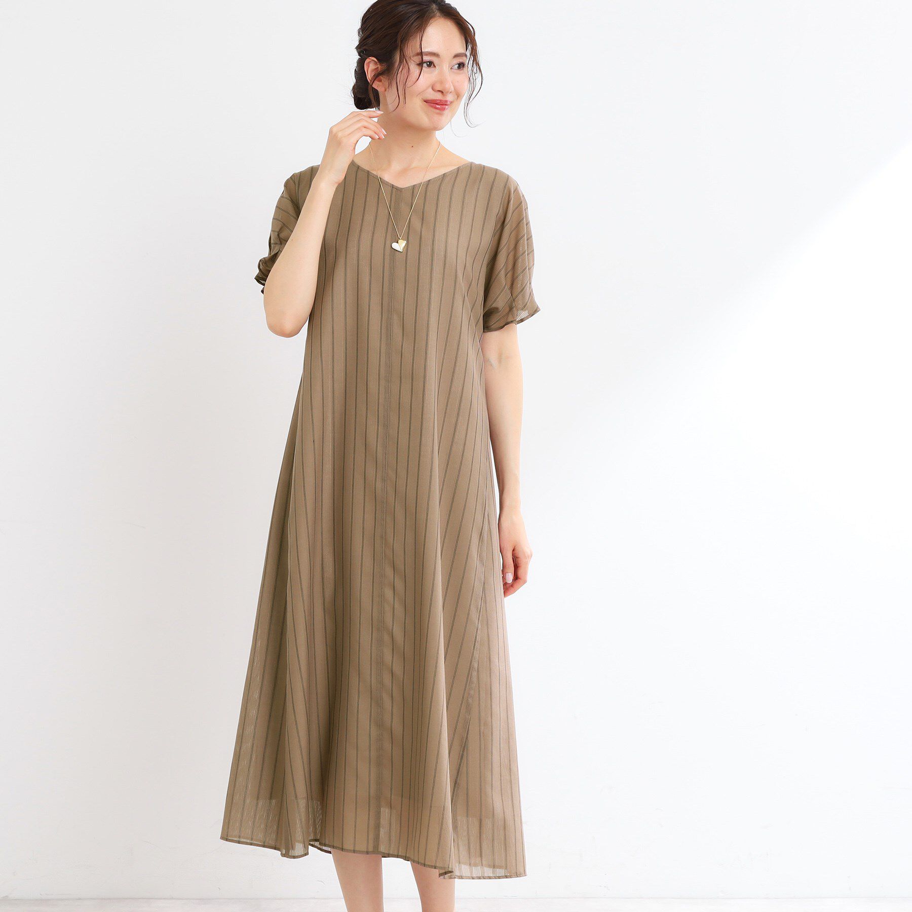 Reflect「【夏SALE／一枚で決まる◎／手洗い可】シアーストライプソフトAラインワンピース」|ワンピース|