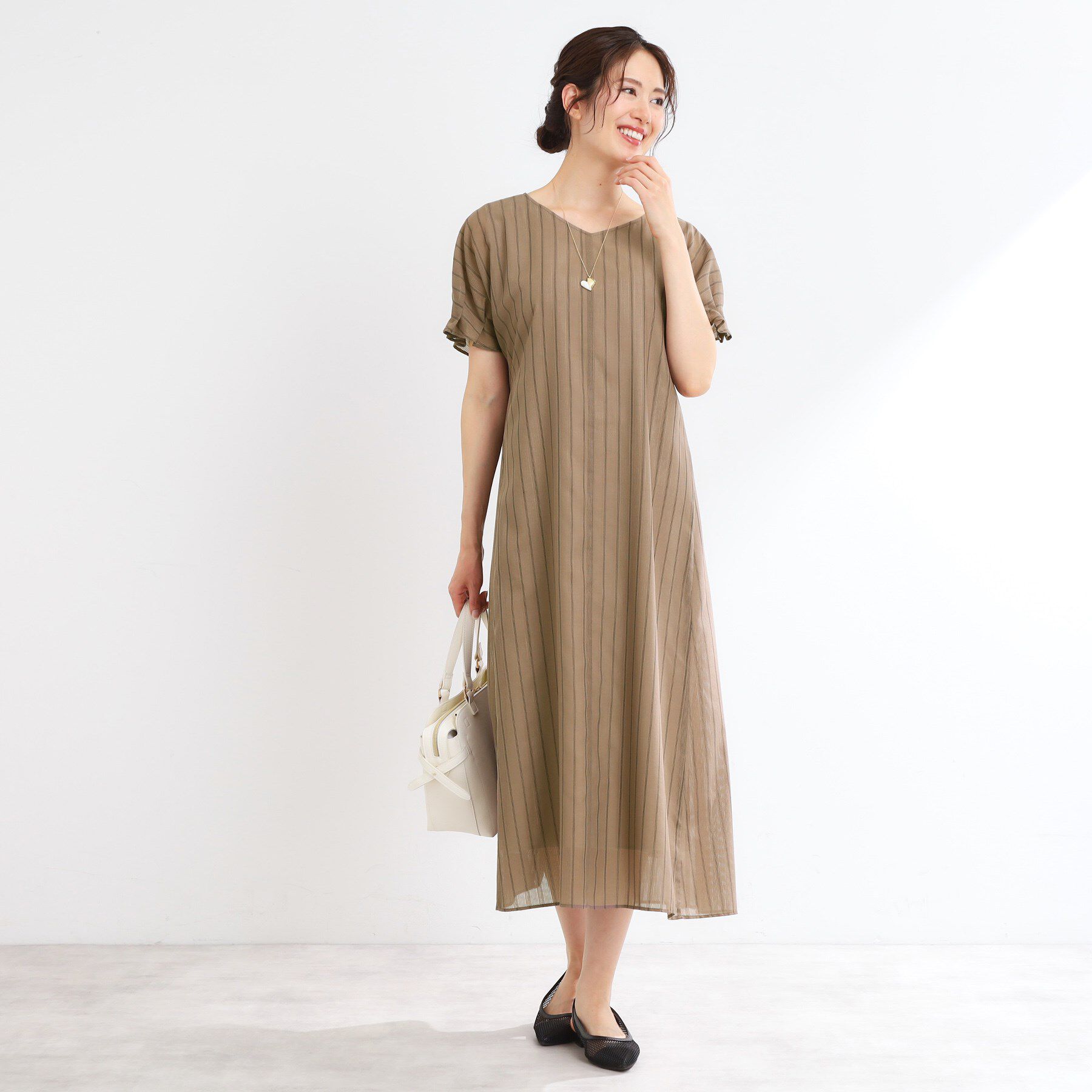 Reflect「【夏SALE／一枚で決まる◎／手洗い可】シアーストライプソフトAラインワンピース」|ワンピース|