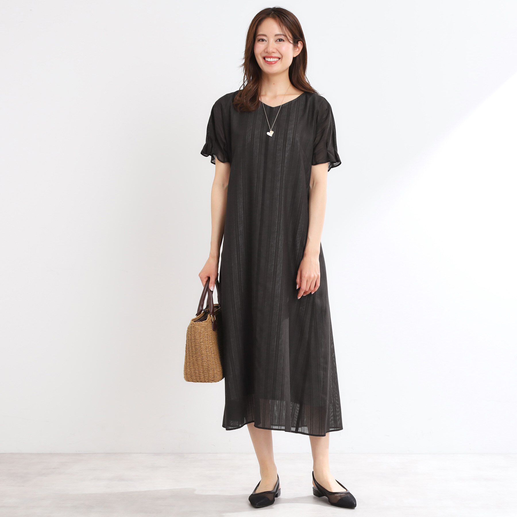 Reflect「【夏SALE／一枚で決まる◎／手洗い可】シアーストライプソフトAラインワンピース」|ワンピース|