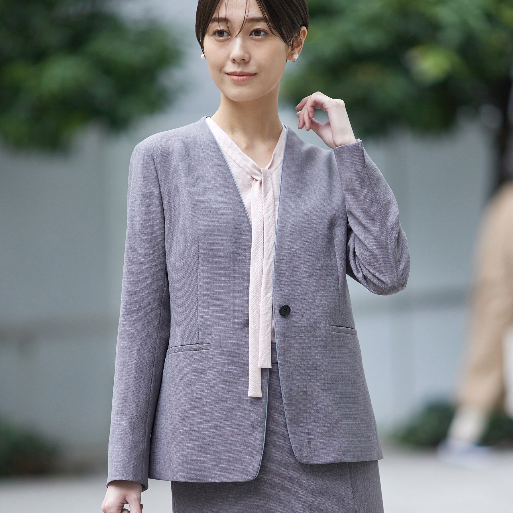 INDIVI「【洗える／スーツ】ノーカラージャケット」|スーツ|グレー(012)
