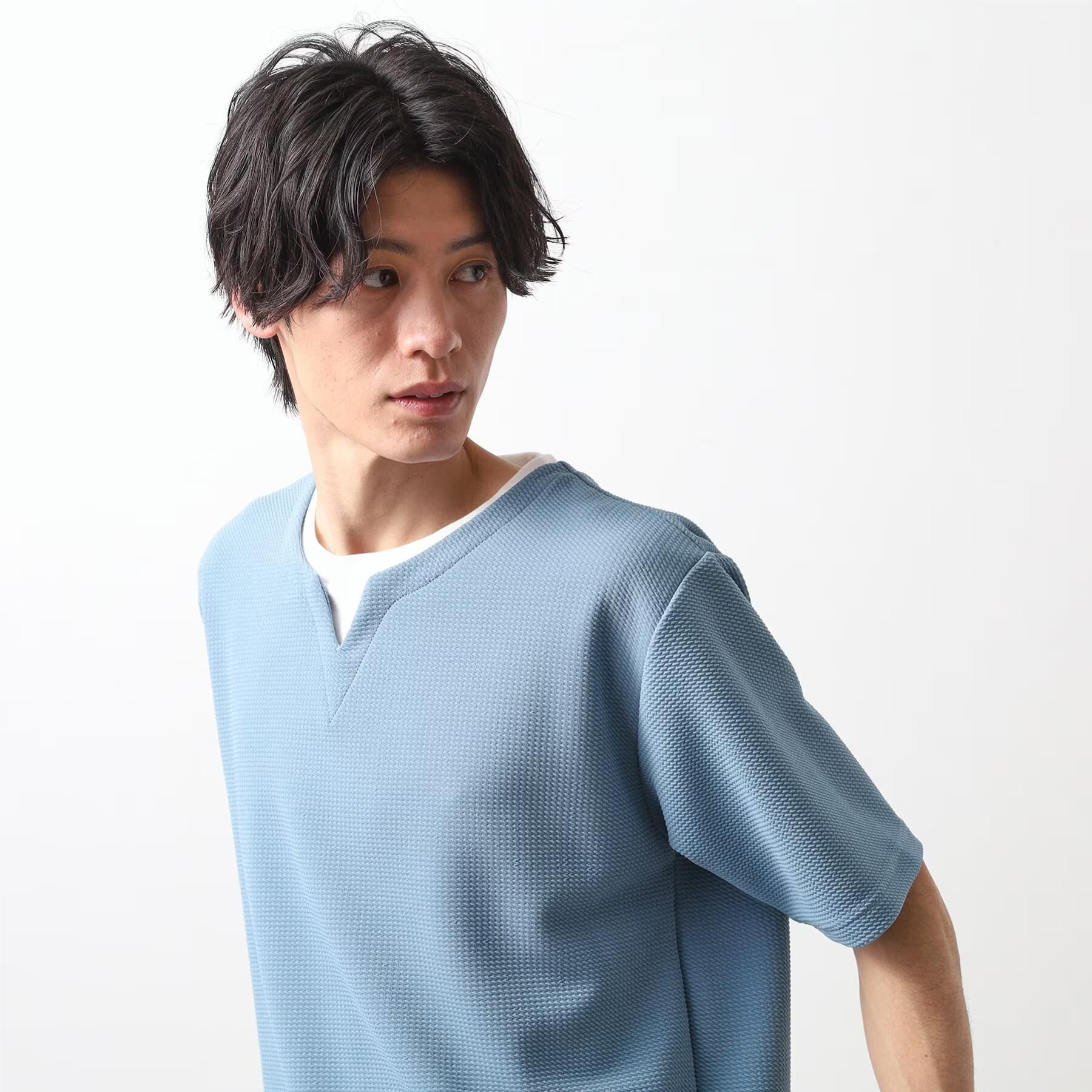 THE SHOP TK「ミニフクレキーネック半袖Tシャツ」|Tシャツ・カットソー|