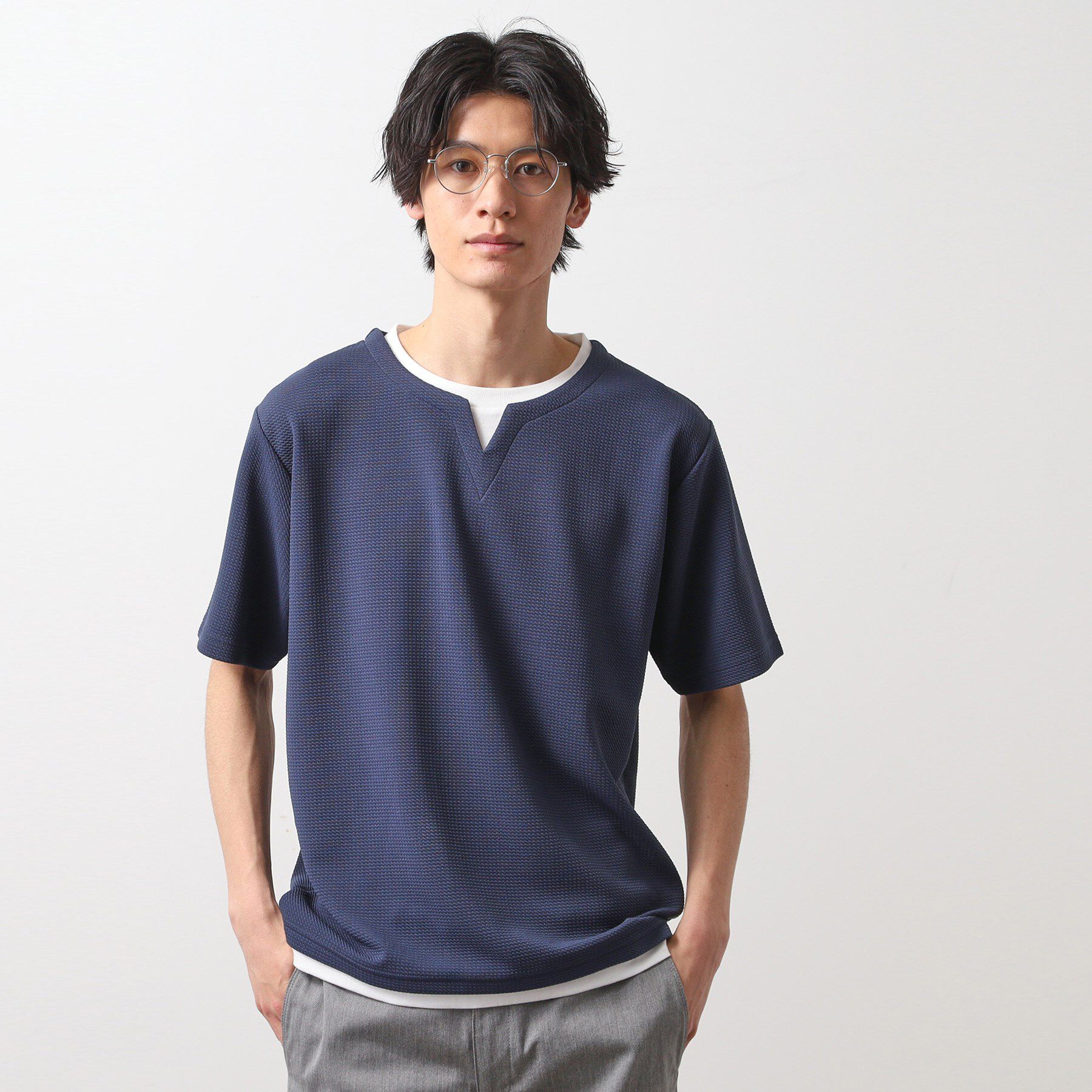 THE SHOP TK「ミニフクレキーネック半袖Tシャツ」|Tシャツ・カットソー|