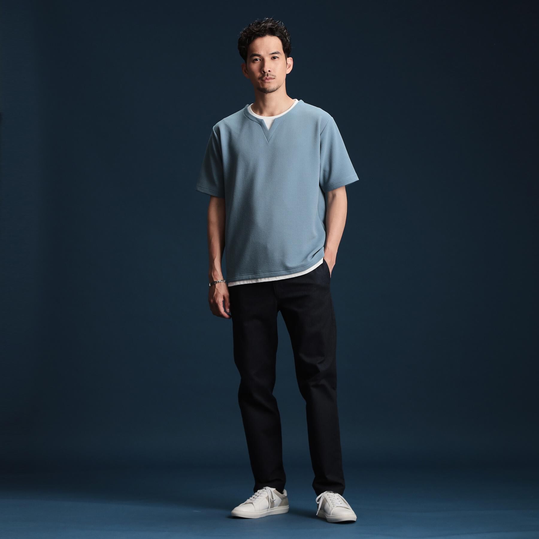 THE SHOP TK「ミニフクレキーネック半袖Tシャツ」|Tシャツ・カットソー|