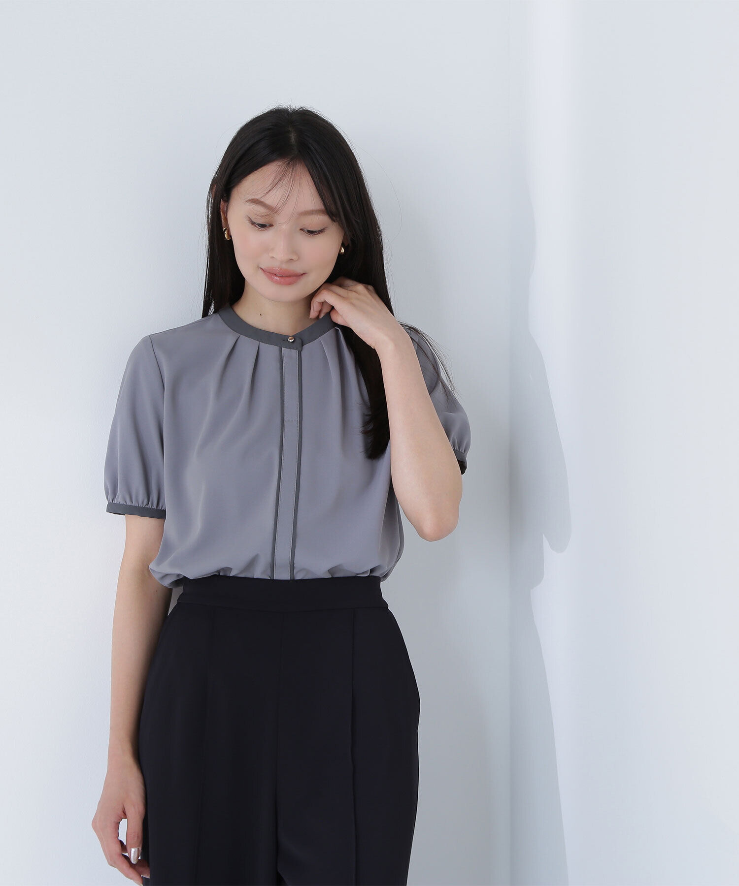  「バイカラートリミングブラウス」|シャツ・ブラウス|