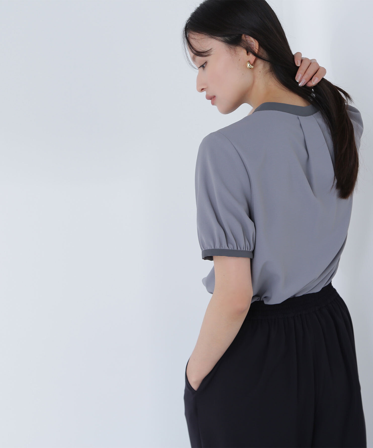  「バイカラートリミングブラウス」|シャツ・ブラウス|