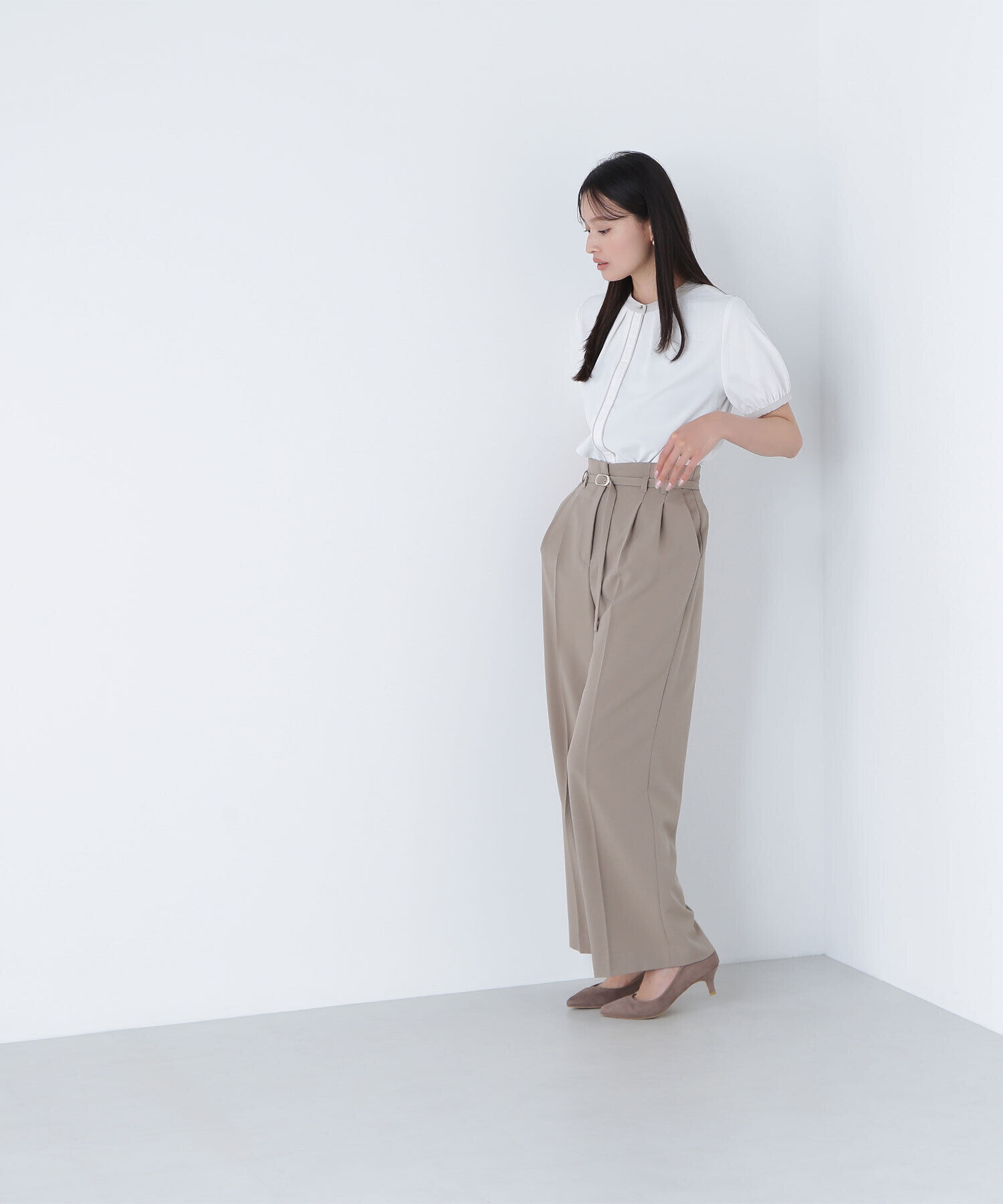  「バイカラートリミングブラウス」|シャツ・ブラウス|