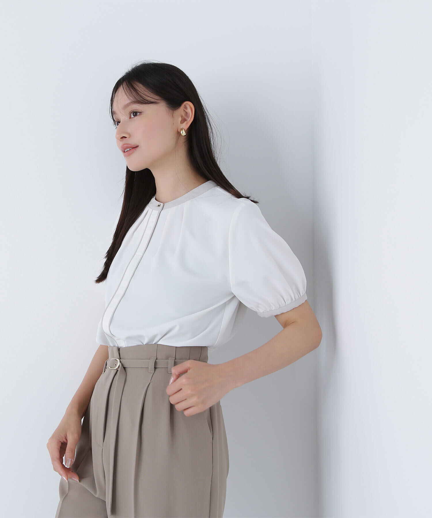  「バイカラートリミングブラウス」|シャツ・ブラウス|